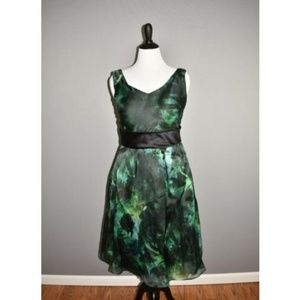 THEIA Floral Print Silk Fit & Flare Dress